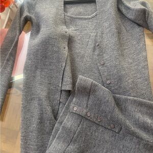 Gray Knit Cardigan and Pants Set